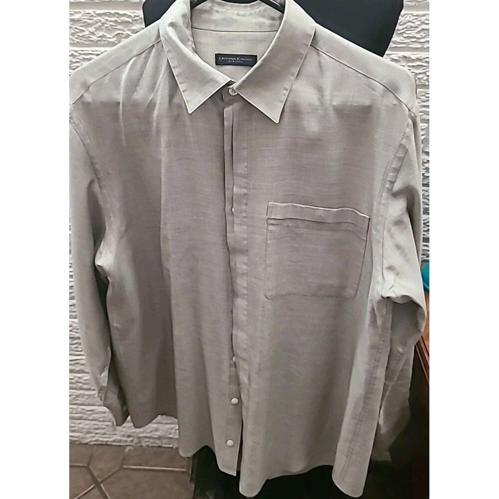 Donna Karan Women's Olive Long Sleeve Cotton Silk Shirt Sz M